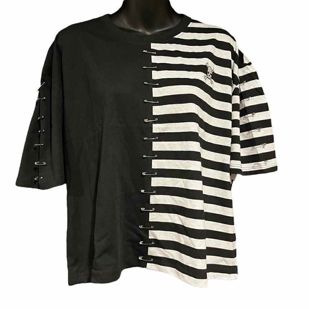 Custom White & Black Striped Split T-Shirt Junior’s XL